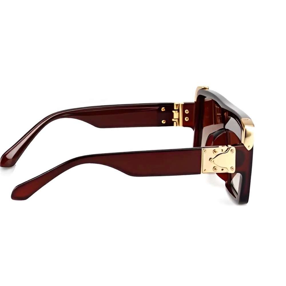 Oversized Fashion Design Sunglasses Brown Gradient Gold Hardware Flat Top Women - Picture 9 of 12